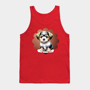 Havanese Puppy Dog in Black, Brown & White Fur Coat Markings Tank Top